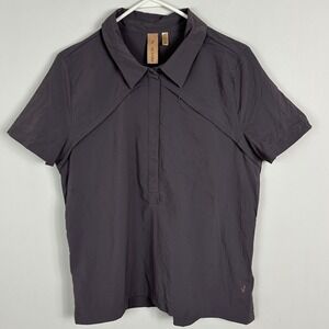 Indyeva Grey Jazda Top Womens Size Large Button Down Collared Short Sleeve Top L